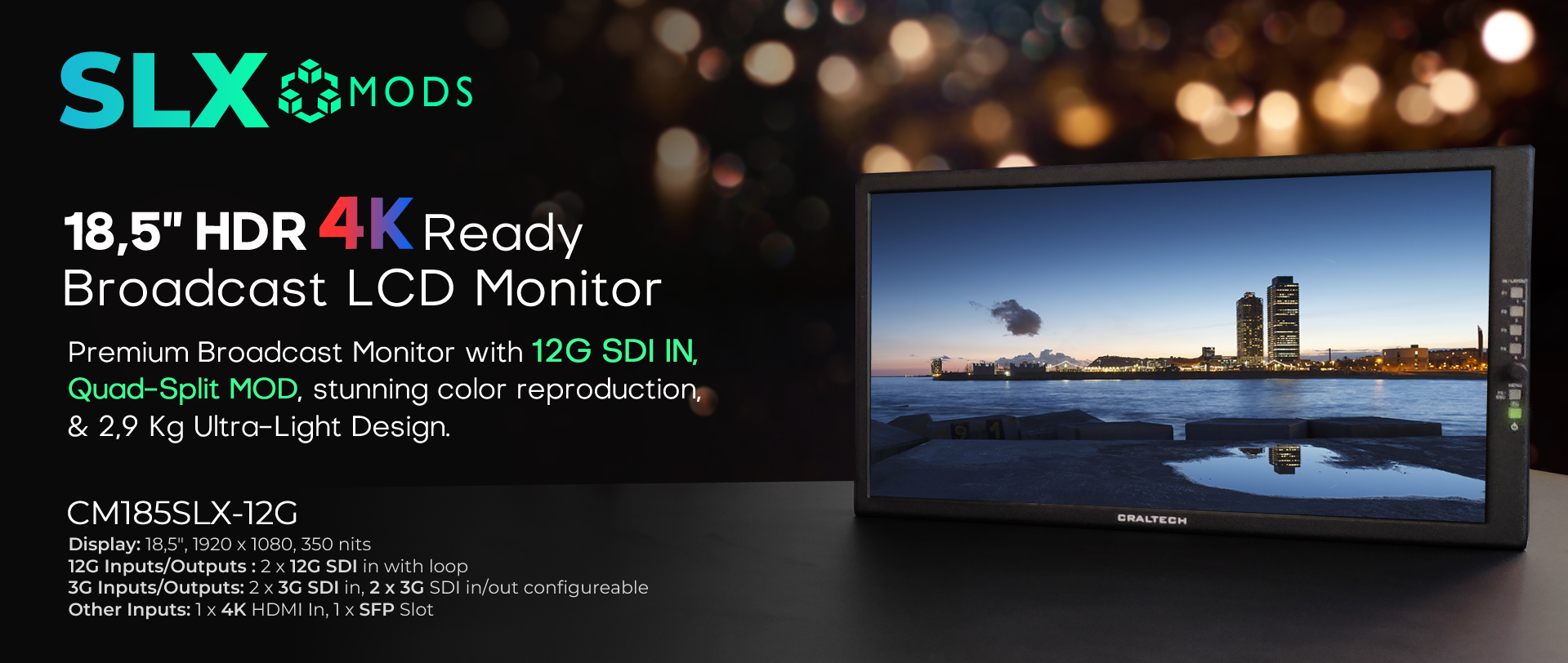 Professional 12G LCD Monitors Full HD 18